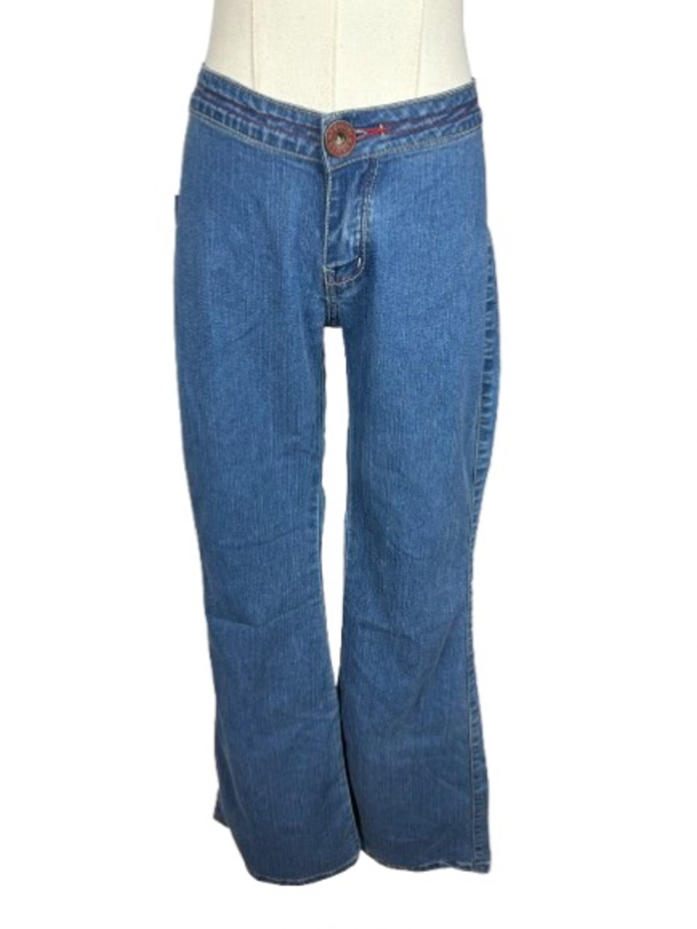 Women's Low Rise Flared Denim Jeans in Classic Blue